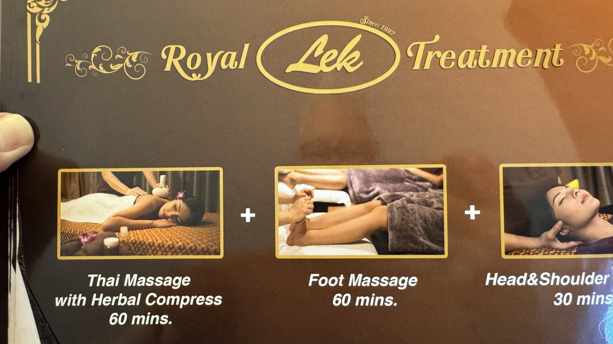 Royal Lek treatment board showing a bundled massage package